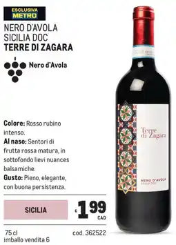 Metro Nero d'avola sicilia doc Terre di Zagara offerta