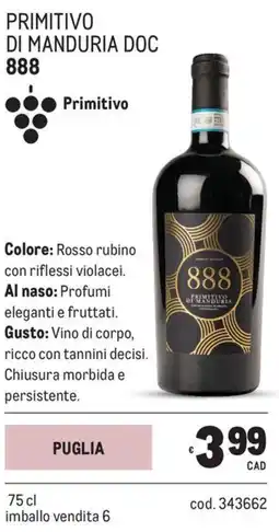 Metro Primitivo di manduria doc 888 offerta
