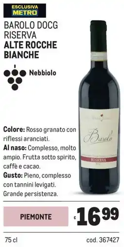 Metro Barolo docg riserva Alte Rocche Bianche offerta