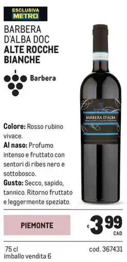 Metro Barbera d'alba doc Alte Rocche Bianche offerta
