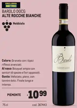 Metro Barolo docg Alte Rocche Bianche offerta