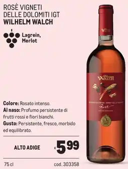 Metro Rosè vigneti delle dolomiti igt Wilhelm Walch offerta