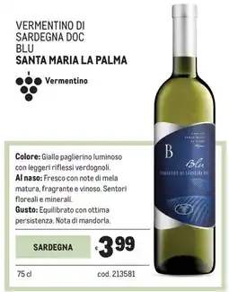 Metro Vermentino di sardegna doc blu Santa Maria la Palma offerta