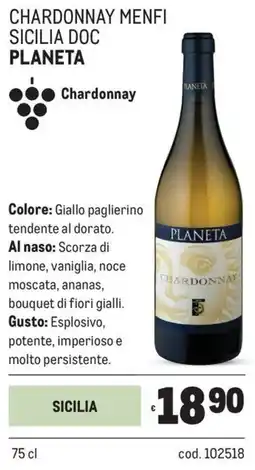 Metro Chardonnay menfi sicilia doc Planeta offerta