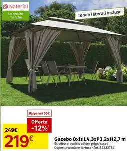 Leroy Merlin Naterial Gazebo Oxis L4,3xP3,2xH2,7 m offerta