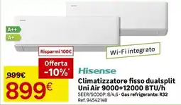 Leroy Merlin Hisense Climatizzatore fisso dualsplit Uni Air 9000+12000 BTU/h offerta