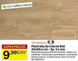 Leroy Merlin FRASSINORO Piastrella da interno Bali 20x60,4 cm - Sp. 7,4 mm offerta