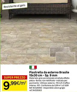 Leroy Merlin Piastrella da esterno Brasile 15x30 cm - Sp. 9 mm offerta