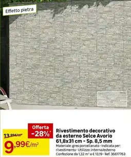 Leroy Merlin Rivestimento decorativo da esterno Selce Avorio 61,8x31 cm - Sp. 8,5 mm offerta