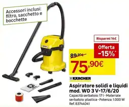 Leroy Merlin KARCHER Aspiratore solidi e liquidi mod. WD 3 V-17/6/20 offerta