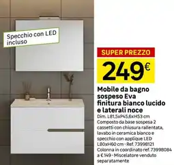 Leroy Merlin Mobile da bagno sospeso Eva finitura bianco lucido e laterali noce offerta