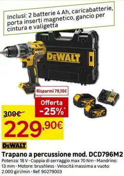 Leroy Merlin DEWALT Trapano a percussione mod. DCD796M2 offerta