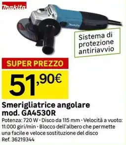 Leroy Merlin MakitaSistema di protezione antiriavvio Smerigliatrice angolare mod. GA4530R offerta