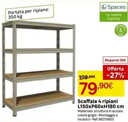 Leroy Merlin Spaceo Scaffale 4 ripiani L150xP60xH180 cm offerta