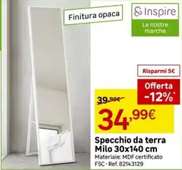 Leroy Merlin Inspire Specchio da terra Milo 30x140 cm offerta