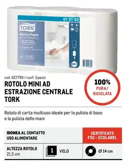 Metro Rotolo mini ad estrazione centrale Tork offerta