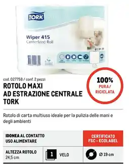 Metro Rotolo maxi ad estrazione centrale Tork offerta
