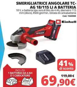 Brico Io Smerigliatrice angolare TC- AG 18/115 LI A batteria offerta