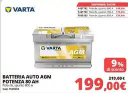 Brico Io Varta batteria auto AGM potenza 80 AH offerta