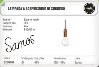 Lampada a sospensione in sughero