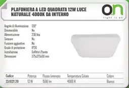 Gbc Plafoniera a led quadrata 12w luce naturale 4000K da interno offerta