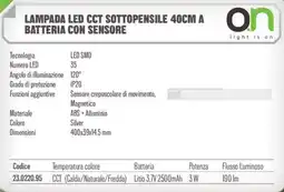 Gbc Lampada led cct sottopensile 40cm a batteria con sensore offerta