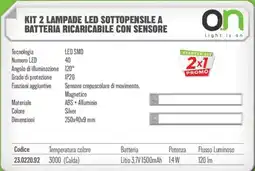 Gbc Kit 2 lampade led sottopensile a batteria ricaricabile con sensore offerta