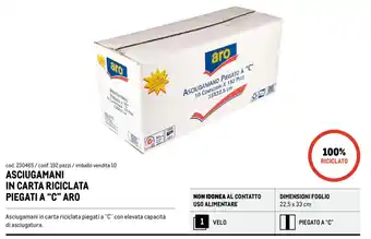 Asciugamani in carta riciclata piegati a "c" Aro