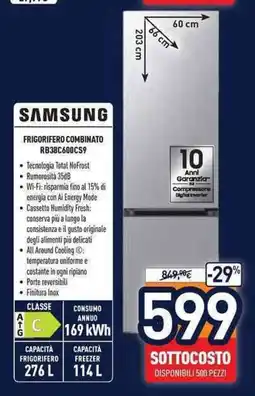 Unieuro Samsung frigorifero combinato RB38C600CS9 offerta