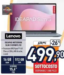 Unieuro Lenovo IDEAPAD NOTEBOOK SLIM 3 offerta