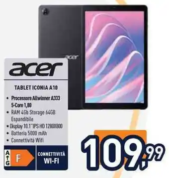 Unieuro Acer Tablet Iconia A10 offerta