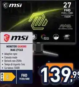 Unieuro msi MONITOR GAMING MAG 27C6X offerta