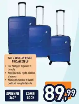 Unieuro SET 3 TROLLEY RIGIDI TRIOA6923BLU offerta