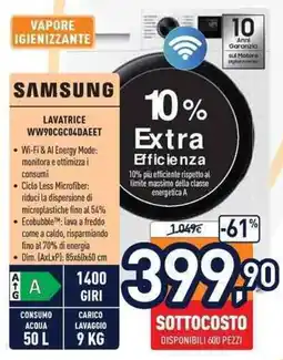 Unieuro Samsung lavatrice WW90CGC04DAEET offerta