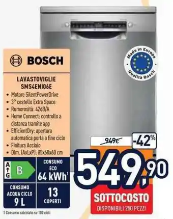 Unieuro BOSCH LAVASTOVIGLIE SMS4ENI06E offerta