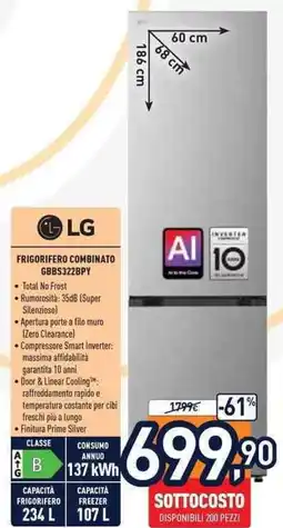 Unieuro Lg frigorifero combinato GGBS322BPY offerta