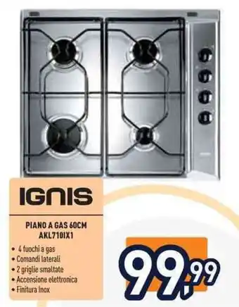 Unieuro IGNIS PIANO A GAS 60CM offerta