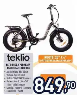 Unieuro teklio FAT E-BIKE A PEDALATA ASSISTITA TEKLIOTF3 offerta