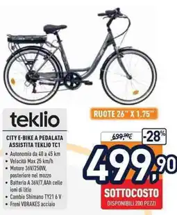 Unieuro teklio CITY E-BIKE A PEDALATA ASSISTITA TEKLIOTC1 offerta