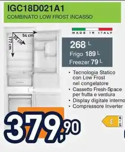 Unieuro Ignis IGC18D021A1 combinato low frost incasso offerta
