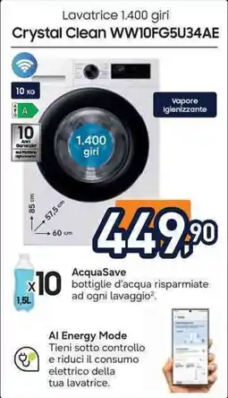 Unieuro Lavatrice 1.400 giri Crystal Clean WW10FG5U34AE offerta