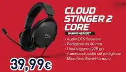 Unieuro CLOUD STINGER 2 CORE GAMING HEADSET offerta