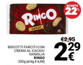 Supermercati Gulliver Biscotti farciti con crema al cacao vaniglia Ringo offerta