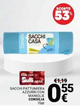 Supermercati Gulliver Sacchi pattumiera azzurri con maniglie Consilia offerta