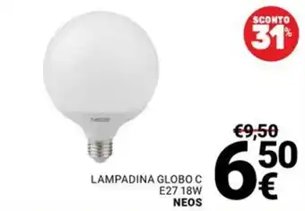 Supermercati Gulliver LAMPADINA GLOBO C E27 18W NEOS offerta