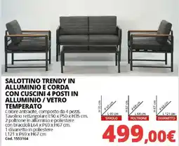 Brico Io SALOTTINO TRENDY IN ALLUMINIO E CORDA CON CUSCINI 4 POSTI IN ALLUMINIO / VETRO TEMPERATO offerta