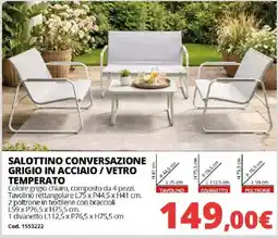 Brico Io SALOTTINO CONVERSAZIONE GRIGIO IN ACCIAIO / VETRO TEMPERATO offerta