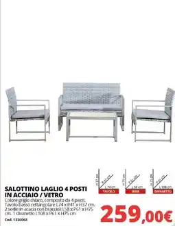 Brico Io SALOTTINO LAGLIO 4 POSTI IN ACCIAIO / VETRO offerta