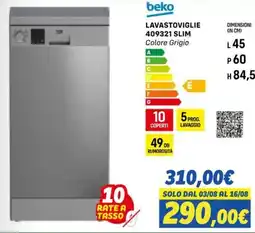 Orizzonte Lavastoviglie Beko 409321 Slim offerta