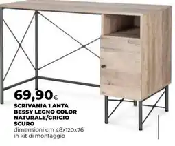 Extracoop SCRIVANIA 1 ANTA BESSY LEGNO COLOR NATURALE/GRIGIO SCURO offerta
